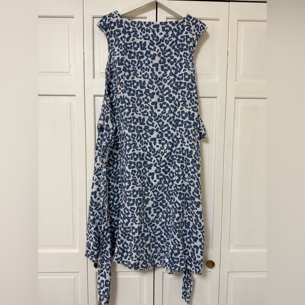 Piazza Del Tempio Italy Women's Leopard Print 100% Linen Dress Med Spring Beach - Picture 5 of 11